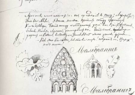 Αρχιτεκτονικά και διακοσμητικά σχέδια, στο χειρόγραφο του μυθιστορήματος «Έγκλημα και τιμωρία», 1860-1866, Κρατικά Αρχεία Λογοτεχνίας και Τέχνης, Μόσχα.