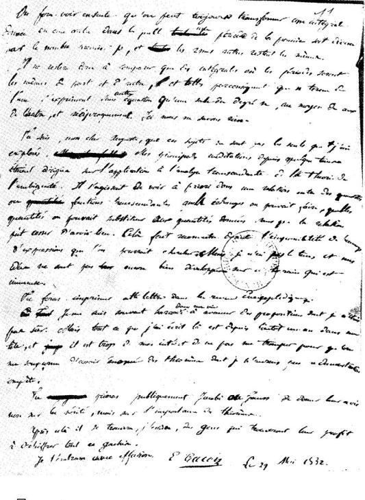 This is the last page of letter from Évariste Galois, French mathematician, to his friend Auguste Chevalier. Galois wrote this on the night before the duel to death.